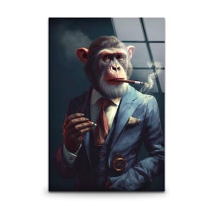 Handmade Tempered Glass Wall Art, Dapper Monkey Print