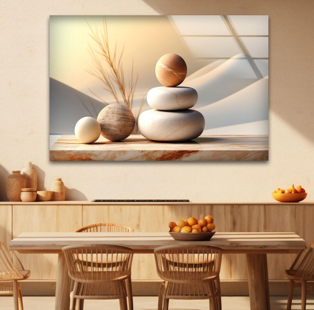 Zen Stones Tempered Glass Wall Art: Beige Spa Decor - Etsy