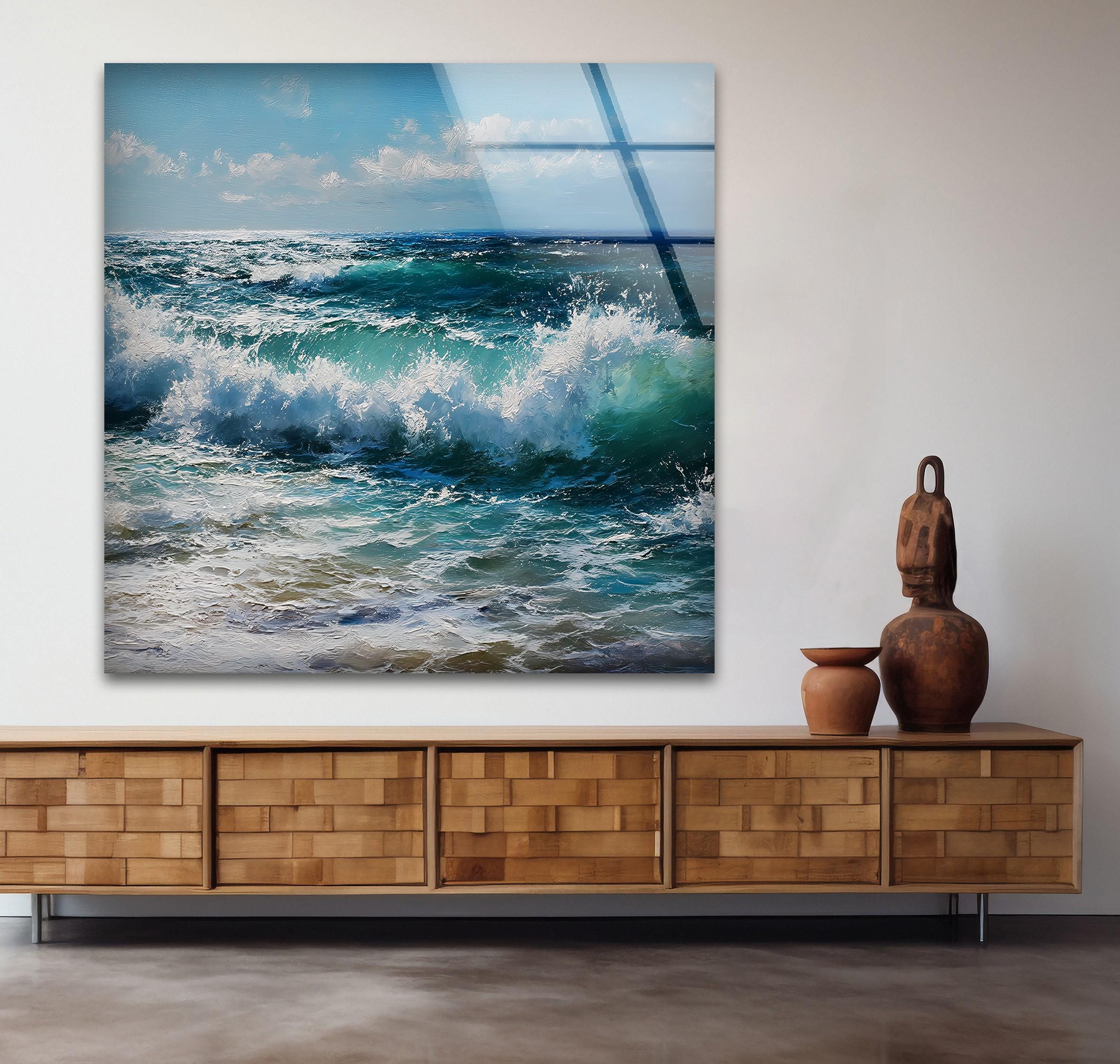 Ocean Wave Tempered Glass Wall Art: Coastal Beach House Decor - Etsy