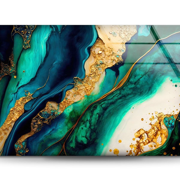 Tempered Glass Wall Art-marble Wall Art Gift- green Wall Art-Tempered Glass Art-Glass Wall Decor-Glass Printing-Green Gold Marble Wall Decor