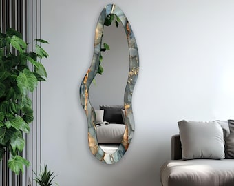 強化ガラス製非対称壁掛けミラー：モダンな装飾ミラー - Etsy 日本