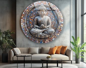 Buddha Glass Wall Art, Spiritual Zen Print, hindu glass panel