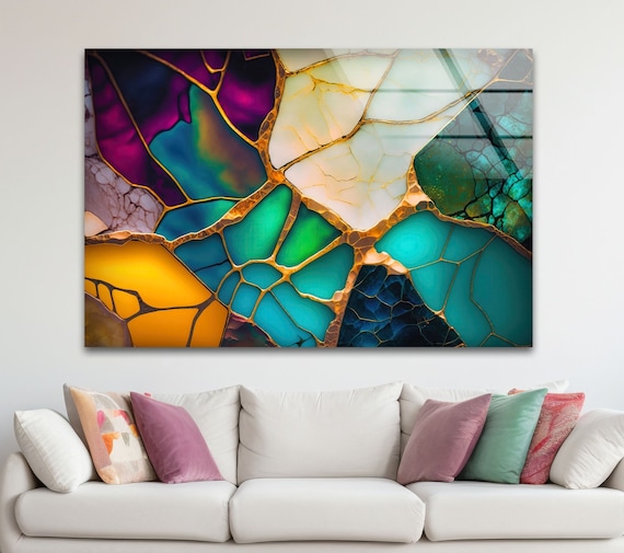 Handmade Green & Gold Marble Tempered Glass Wall Art - Etsy