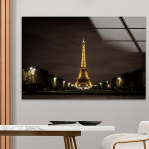 Eiffel Tower Night View: Tempered Glass Wall Art, Paris Cityscape