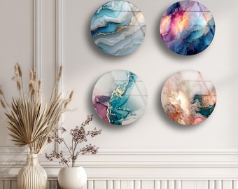Abstract Tempered Glass Wall Art - Set of 3 - Stained Glass Style