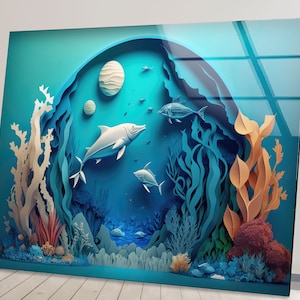 Tropical Ocean View Tempered Glass Wall Art: Aquarium Decor