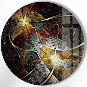 Tempered Glass Wall Art,Round Wall Art,Circle Wall Art,Tempered Glass Art,Glass Wall Decor,Glass Printing,Black Fractal Art,Dark Abstract