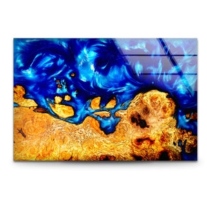 Tempered Glass Wall Art,Resin Epoxy Wall Art,Wall Decor,Glass Printing Art,Blue Epoxy Abstract Wall Art,Wooden wall art,Tempered Glass Art
