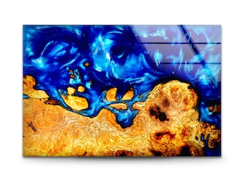 Handmade Blue Epoxy Abstract Tempered Glass Wall Art