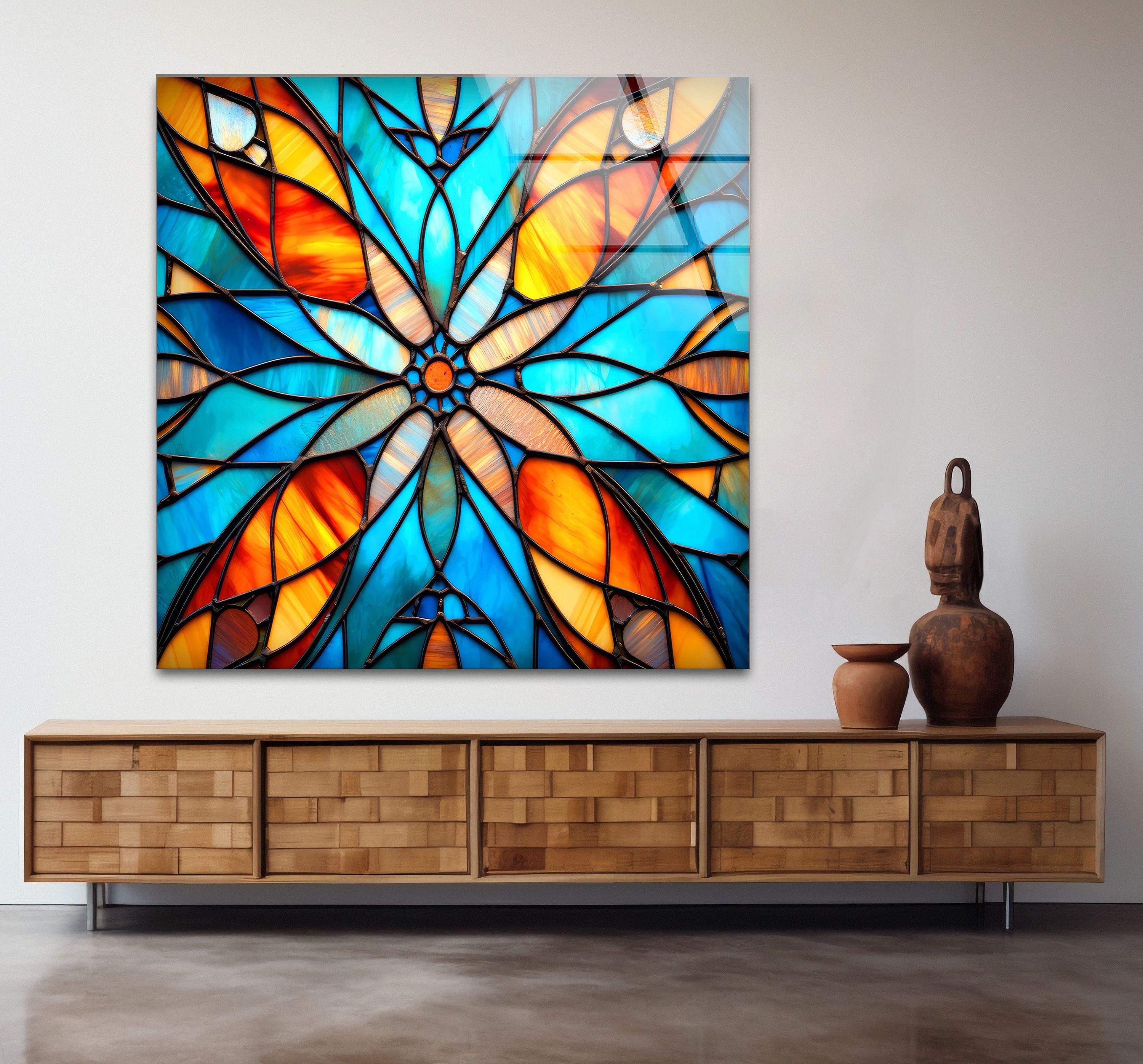 Handmade Blue Stained Tempered Glass Wall Art: Modern Floral Decor - Etsy