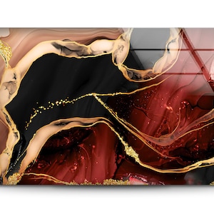 Handmade Tempered Glass Wall Art: Red Abstract Marble Decor