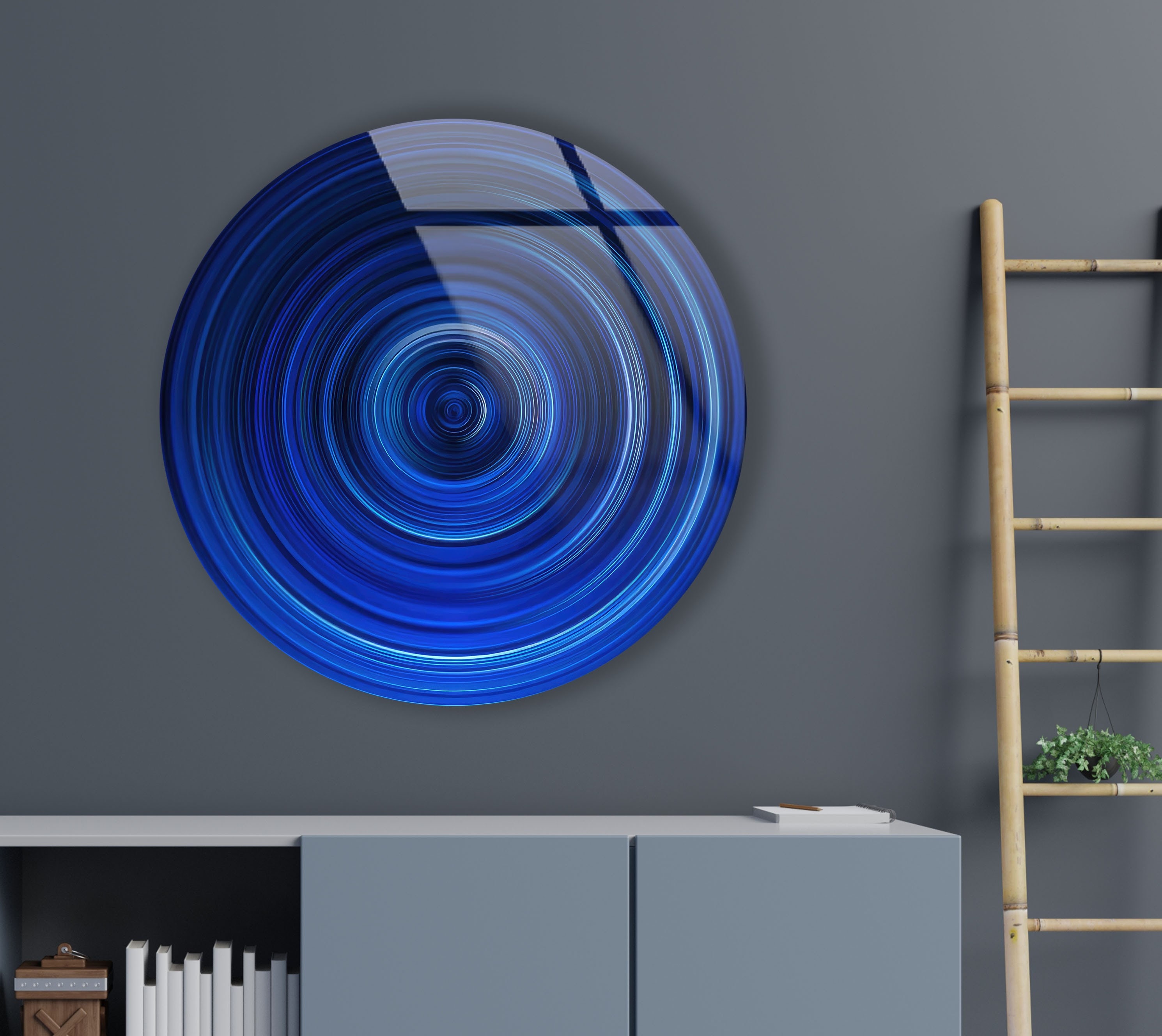 Tempered Glass Wall Art-blue Round Wall Art Gift-circle Wall Art-glass ...