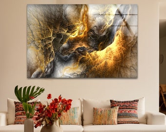 Gold Marble Abstract Tempered Glass Wall Art: Modern Home Decor