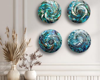 Tempered Glass Wall Art: Round Stained-Glass Style Prints, Set of 4