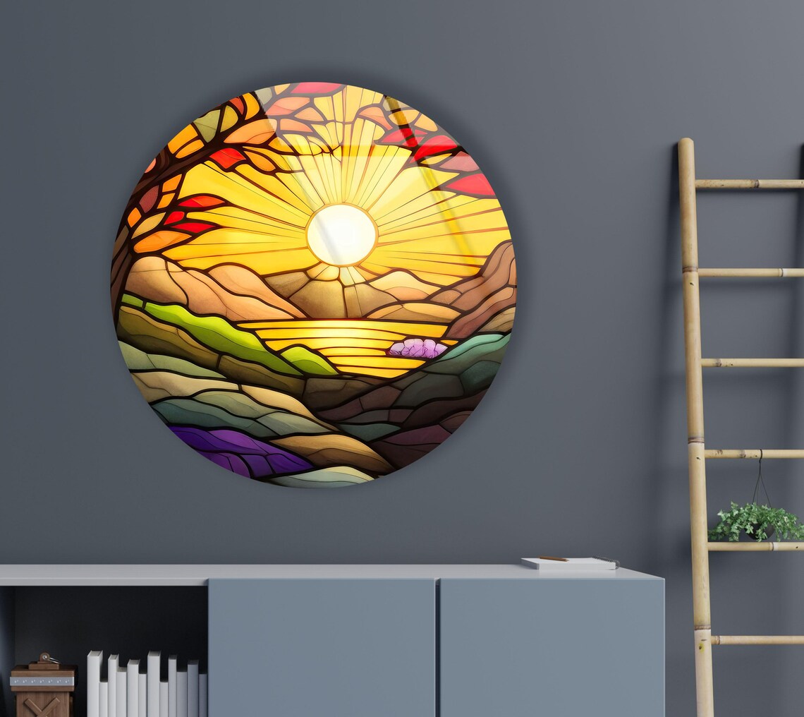 Handmade Tempered Glass Wall Art: Stained Glass Sunrise - Etsy