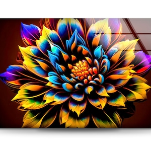 Handmade Tempered Glass Flower Wall Art: Colorful Floral Print