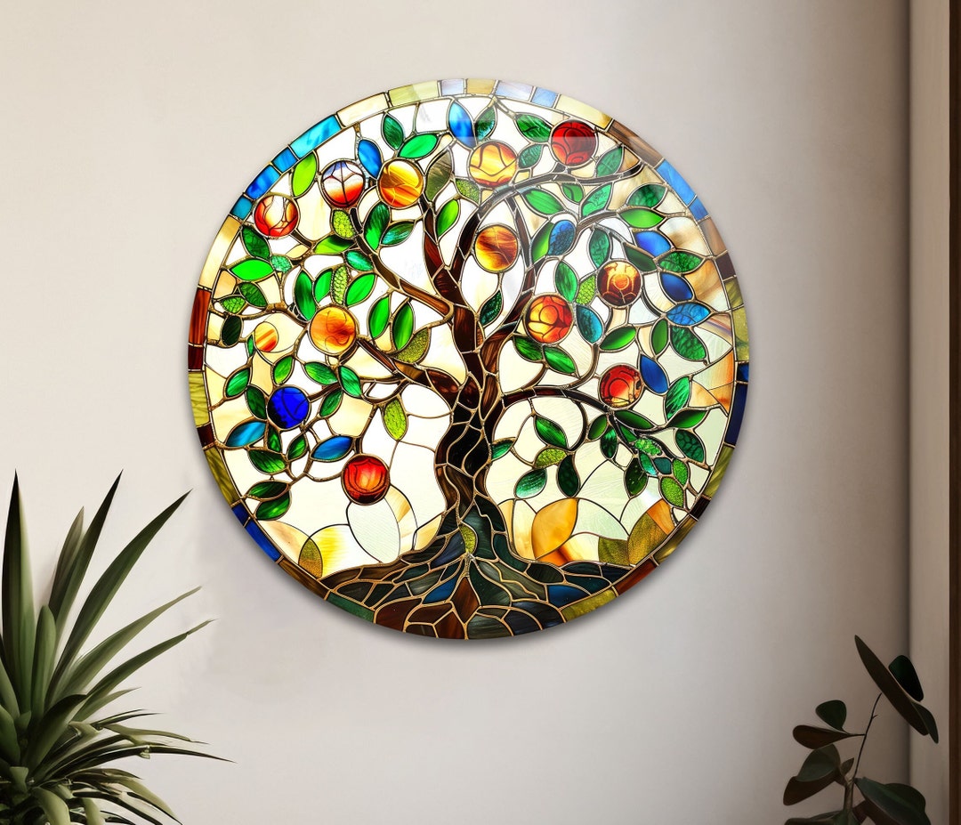 Tree of Life Stained Glass Wall Art: Round Nature Home Decor - Etsy