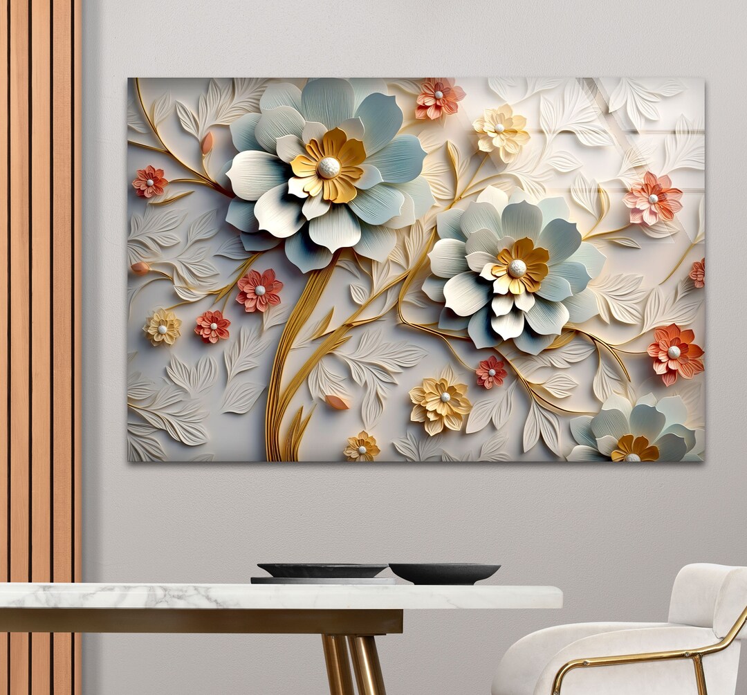 Floral Tempered Glass Wall Art: Modern Flower Home Decor - Etsy