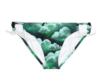 Green Clouds Loop Tie Side Bikini Bottom