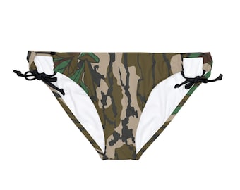 Mossy Oak Green Leaf Camo Loop Tie Side Bikini Bottom