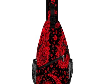 Red Paisley Streetwear Chest Bag