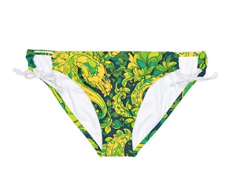 Lively Green and Yellow Paisley Loop Tie Side Bikini Bottom