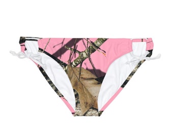 Bas de bikini rose camouflage à passants noués sur le côté Mossy Oak Lifestyle