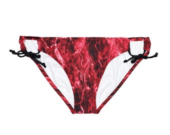 Mossy Oak Elements Aqua Crimson Camo-bikinibroekje met strikband aan de zijkant