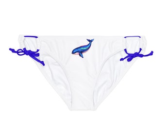 Colorful Whale White Loop Tie Side Bikini Bottom