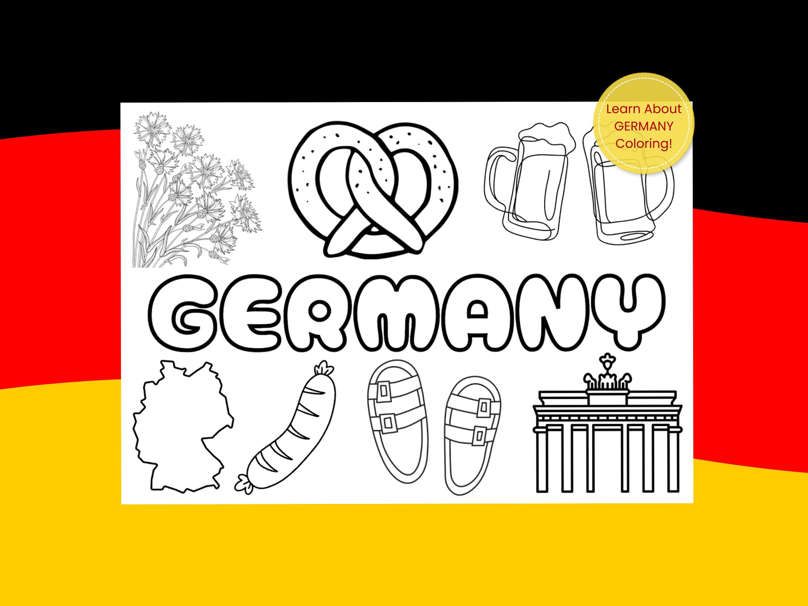 Germany Coloring Sticker Germany Coloring Page | Instant Download | Germany Travel Activity - Etsy