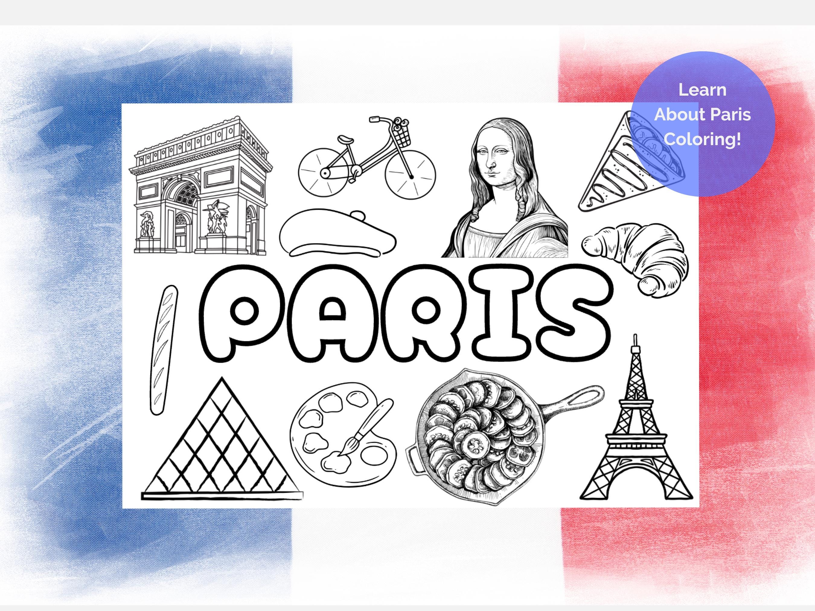 Paris Coloring Page for Adults & Kids - Printable PDF in A4 + U.S. Letter Size – Detailed Paris Landmarks Illustration