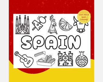 Spain Coloring Page, Geography Coloring, Europe Coloring, Digital Download