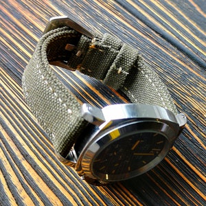 Canvas watch strap,Double rolled padded washed canvas watch strap,light Olive color,for 20mm,22mm,24mm,26mm,28mm,custom size