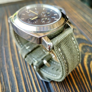 Canvas watch strap,Double rolled Distressed washed canvas watch strap,light Olive color,for 20mm,22mm,24mm,26mm,28mm,custom size