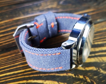 Washed Canvas Watch Strap:4 mm thick, Faded Violet, Double Rolled Band