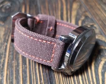 Canvas watch strap,Double rolled washed canvas watch strap,faded burgundy color,for 20mm,22mm,24mm,26mm,28mm,custom size