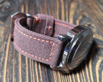 Washed Canvas Watch Strap: Faded Burgundy, Custom Size Band