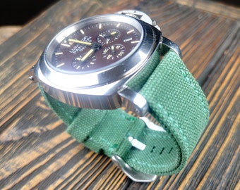 Light Green Washed Canvas Watch Strap: Double Rolled Band 20mm,22mm,23mm,24mm,26mm-50mm