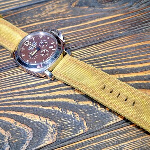 Canvas watch strap,Distressed Double rolled washed canvas watch strap,faded mustard colornot yellow,for 20mm,22mm,24mm,26mm,28mm zdjęcie 5