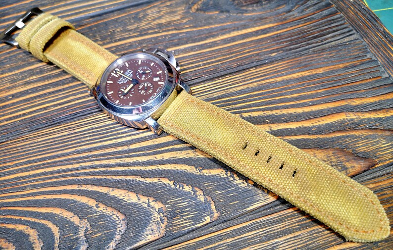 Canvas watch strap,Distressed Double rolled washed canvas watch strap,faded mustard colornot yellow,for 20mm,22mm,24mm,26mm,28mm zdjęcie 5