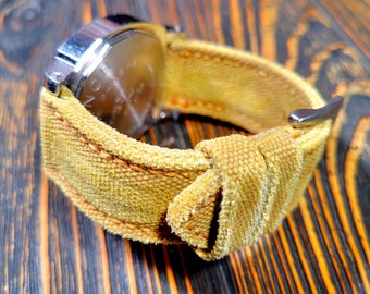 Distressed Canvas Watch Strap,very ligth Faded Mustard, Double Rolled (20mm-28mm),3,5mm thick