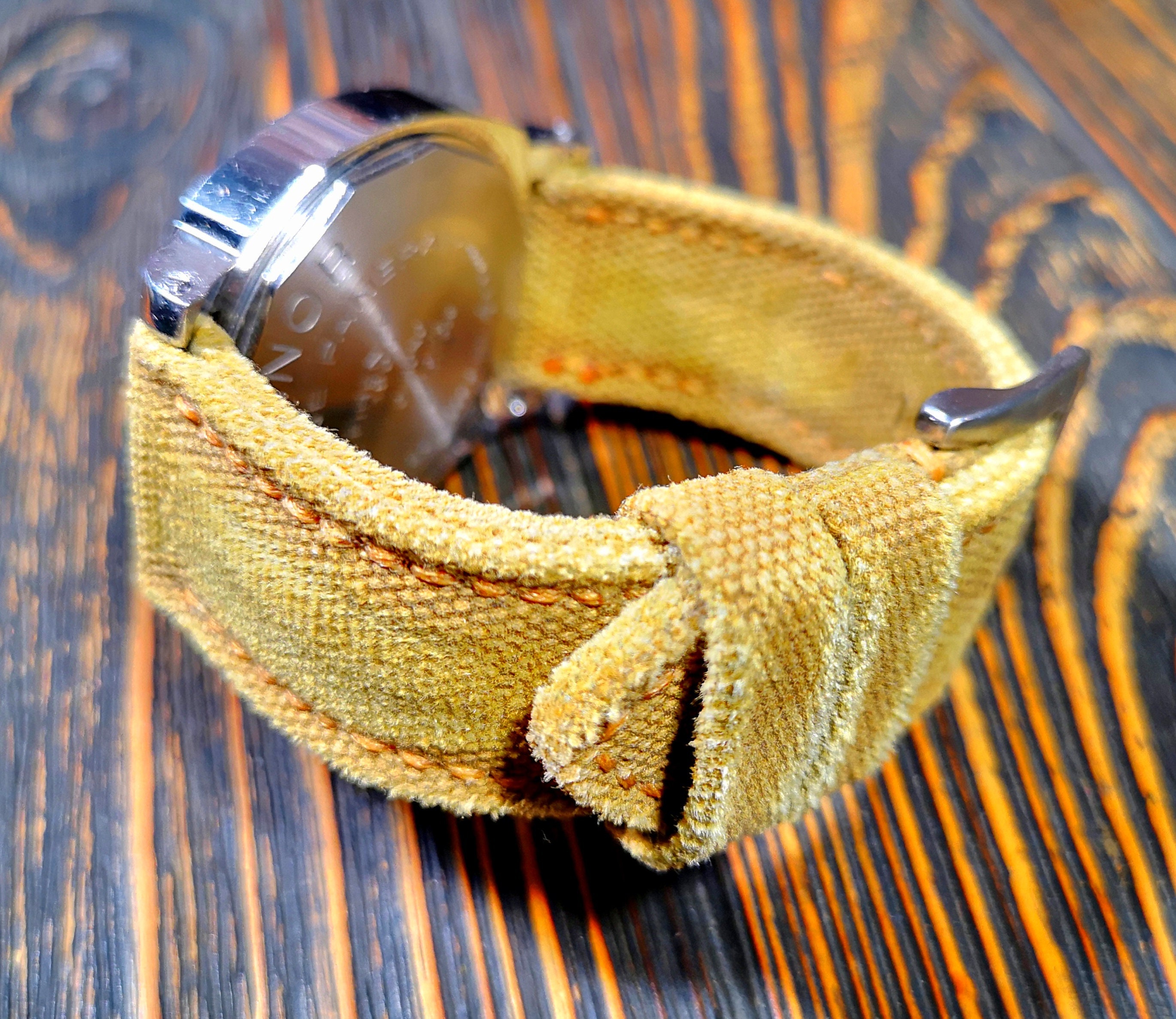 Distressed Canvas Watch Strap,very ligth Faded Mustard, Double Rolled (20mm-28mm),3,5mm thick