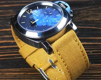 Washed Canvas Watch Strap: Pale Yellow Double Rolled Band