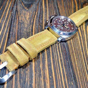 Canvas watch strap,Distressed Double rolled washed canvas watch strap,faded mustard colornot yellow,for 20mm,22mm,24mm,26mm,28mm zdjęcie 6