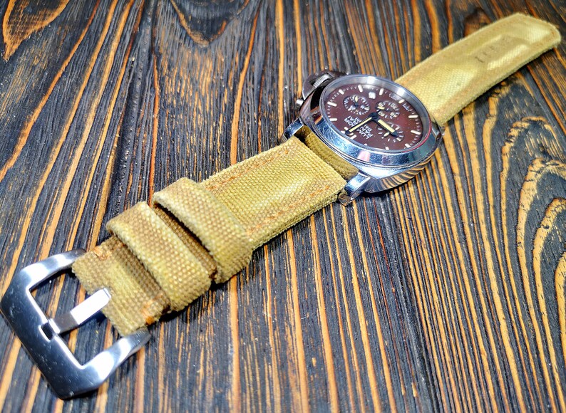 Bracelet de montre en toile,Bracelet de montre en toile lavée double laminé vieilli,couleur moutarde délavée pas jaune,pour 20 mm,22 mm,24 mm,26 mm,28 mm image 6