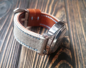 Canvas watch strap,Double rolled washed canvas watch strap,Beige color,for 20mm,22mm,24mm,26mm,28mm,custom size
