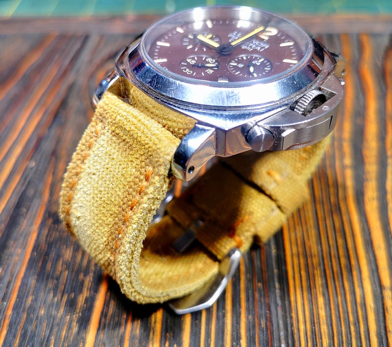 Canvas watch strap,Distressed Double rolled washed canvas watch strap,faded mustard colornot yellow,for 20mm,22mm,24mm,26mm,28mm zdjęcie 2