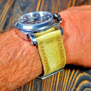 Canvas watch strap,Distressed Double rolled washed canvas watch strap,faded mustard colornot yellow,for 20mm,22mm,24mm,26mm,28mm zdjęcie 7