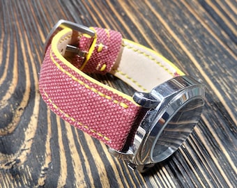 Uhrenarmband Rot: Handgefertigtes Lederband in Wunschgröße