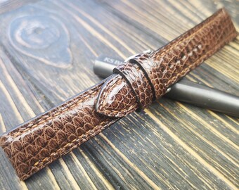 Brown Lizard Leather Watch Strap, Custom Size Band 18mm,20mm,22mm,23mm,24mm,26mm-50mm